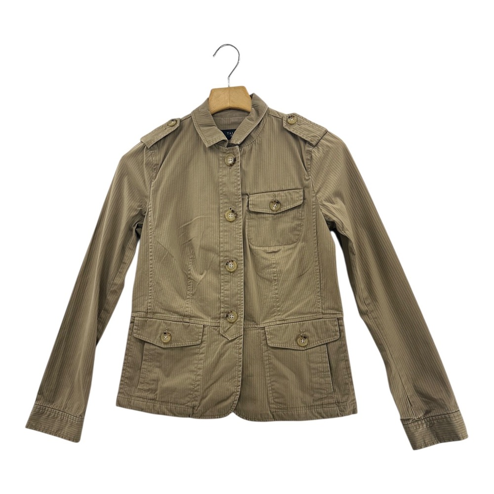 Talbots Khaki Pinstripe Military Style Jacket Women's Size 4 Utility Blazer